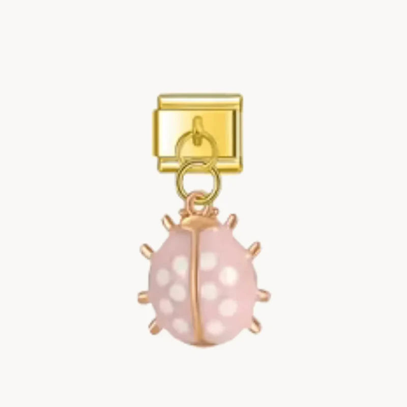 Gold-Plated Ladybug Pendant - Pink