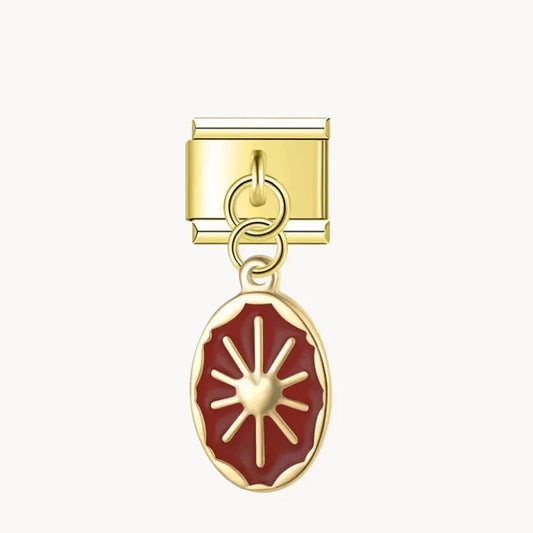 Red Sun Motif Pendant - Gold
